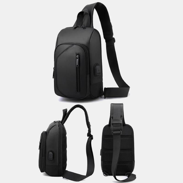 Waterproof Casual Shoulder Sling Bag with USB Charging Port