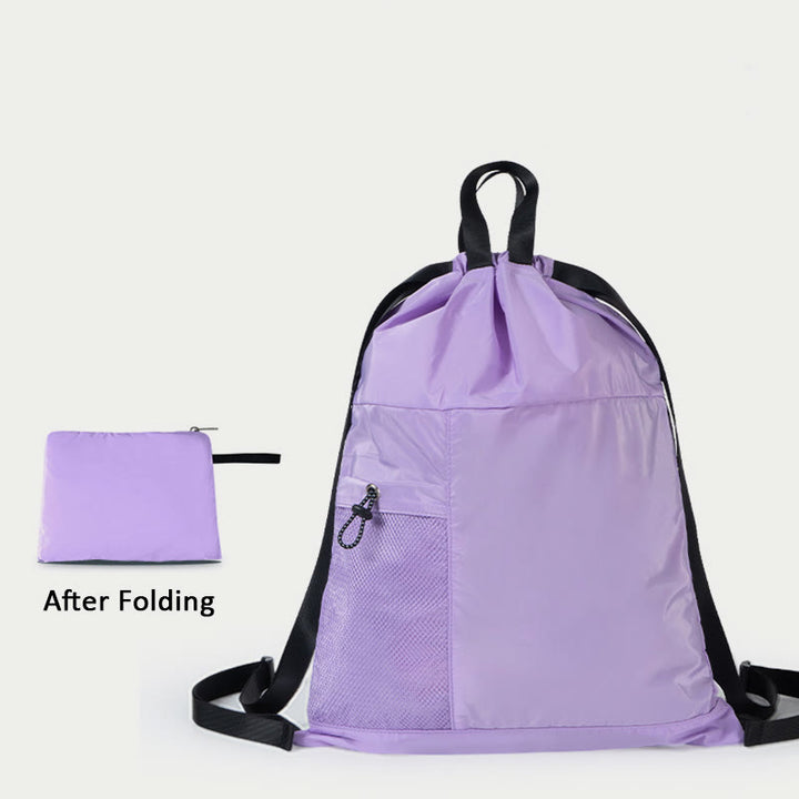 Foldable Solid Color Drawstring Backpack Sports Travel Portable Daypack