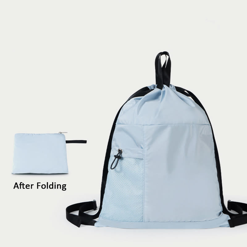 Foldable Solid Color Drawstring Backpack Sports Travel Portable Daypack