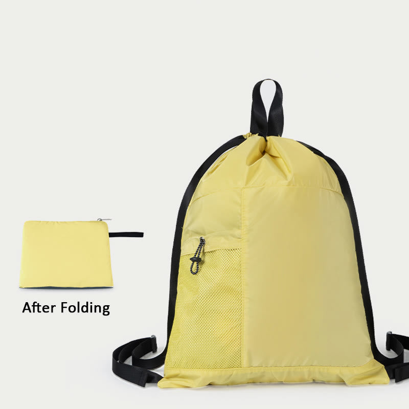 Foldable Solid Color Drawstring Backpack Sports Travel Portable Daypack