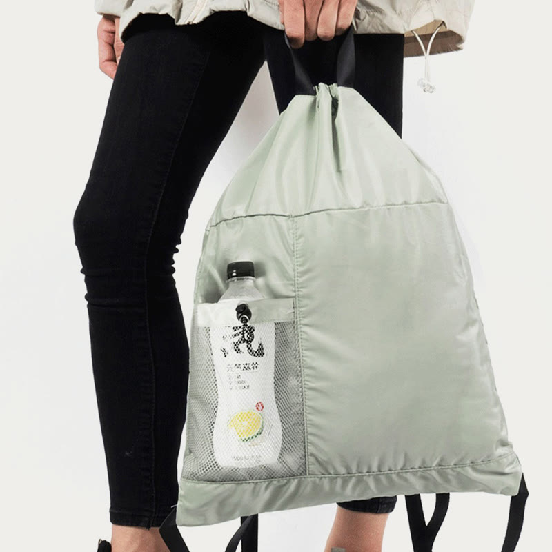 Foldable Solid Color Drawstring Backpack Sports Travel Portable Daypack