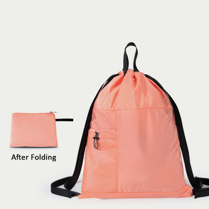 Foldable Solid Color Drawstring Backpack Sports Travel Portable Daypack