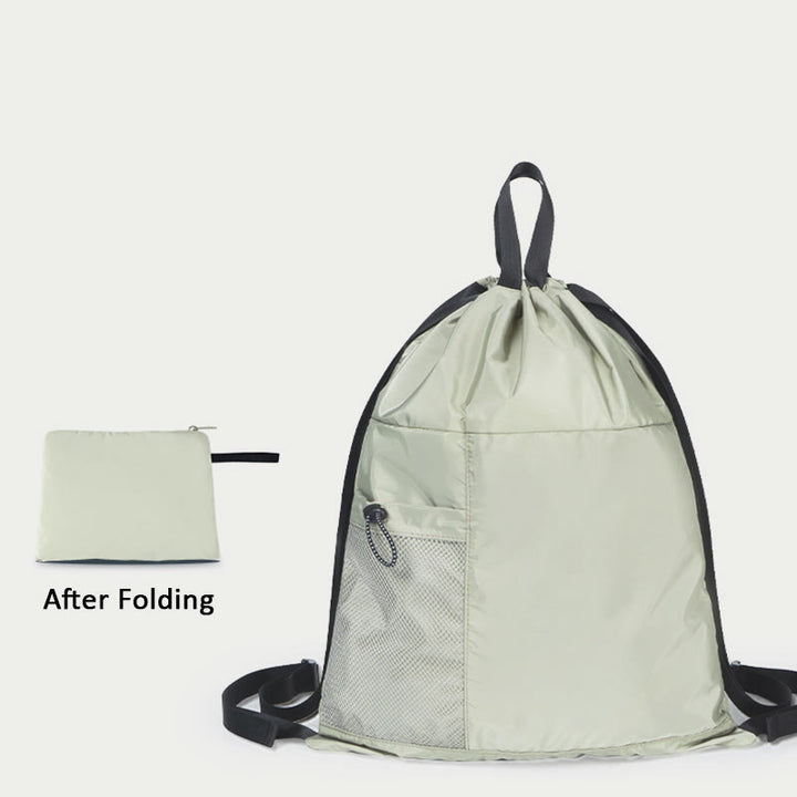 Foldable Solid Color Drawstring Backpack Sports Travel Portable Daypack