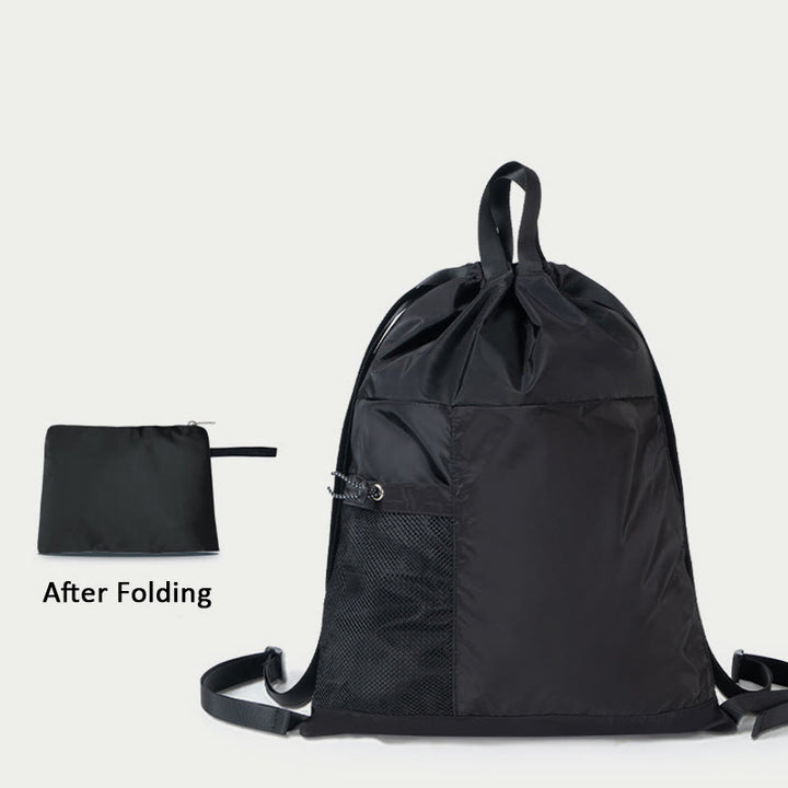 Foldable Solid Color Drawstring Backpack Sports Travel Portable Daypack
