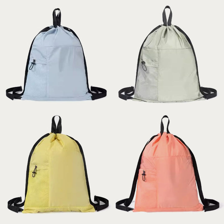 Foldable Solid Color Drawstring Backpack Sports Travel Portable Daypack