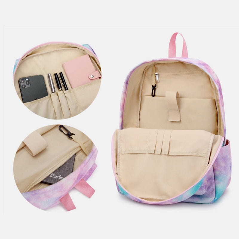 3Pcs Tie-Dye School Bag Set Backpack Lunch Bag Pencil Case
