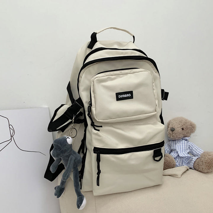 Multi-Pocket Solid Color School Bag Backpack for Travel School Teens