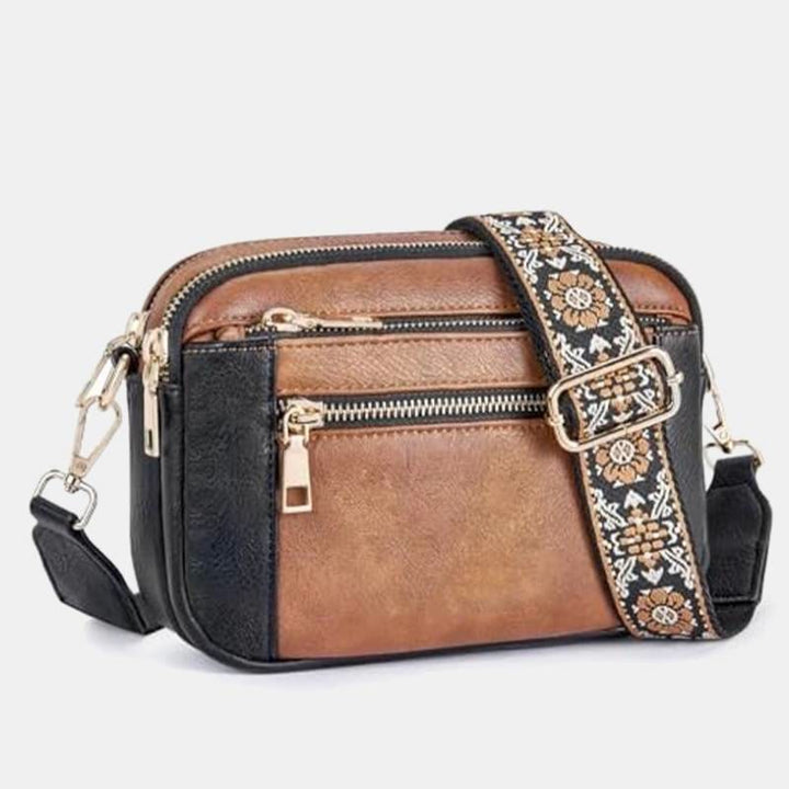 Double Compartment Vegan Leather Crossbody Bag Purses with Adjustable Wide Strap