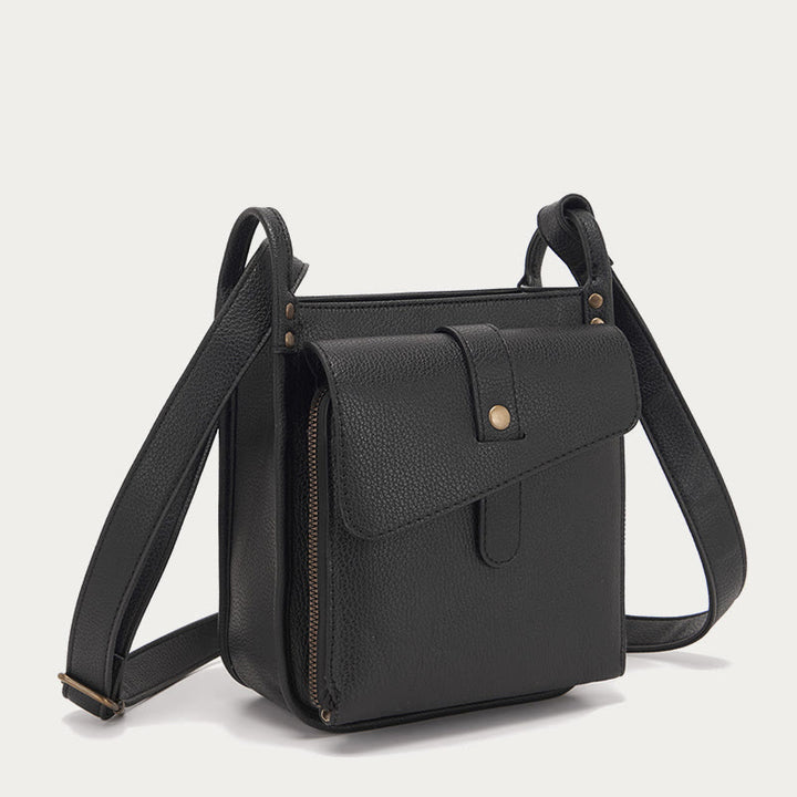 Vintage Multi-Pocket Soft Pebbled Vegan Leather Small Crossbody Bag
