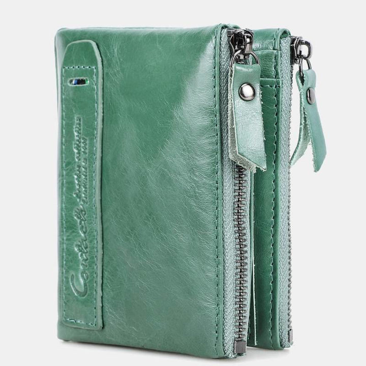 Multifunctional Genuine Leather Double Zipper Wallet - LightSeaGreen - image 25