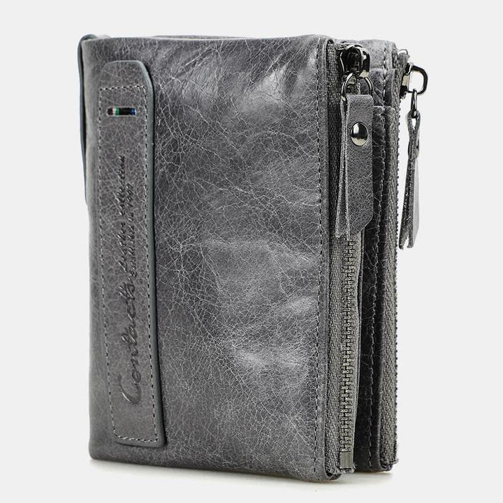 Multifunctional Genuine Leather Double Zipper Wallet - Gray - image 24
