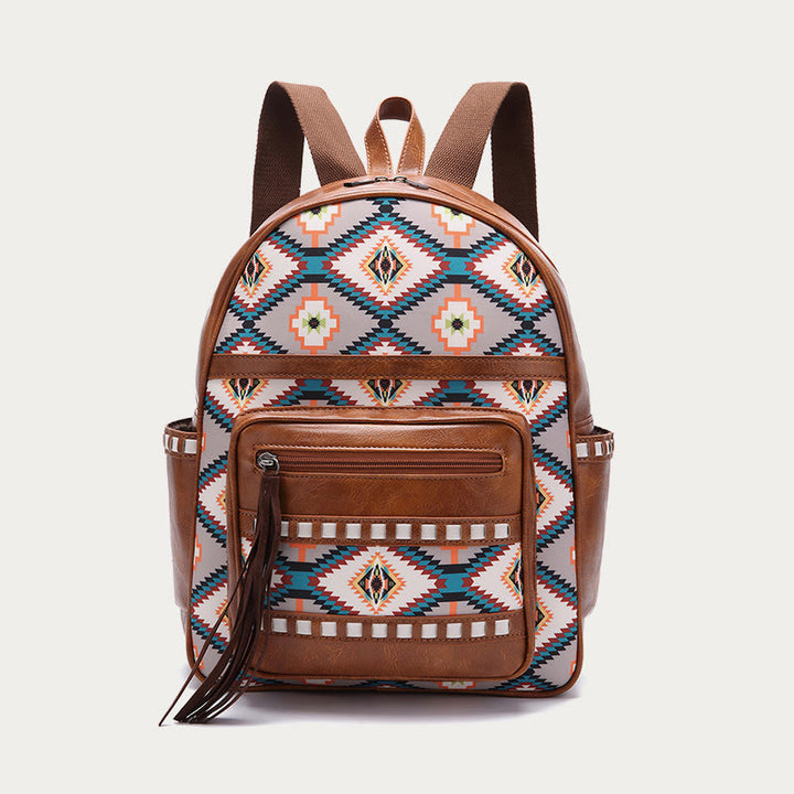 Vegan Leather Small Backpack for Women Boho Tassel Backpack Travel Daypack