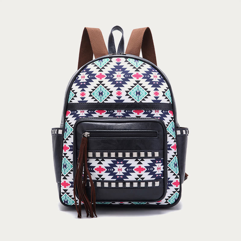 Vegan Leather Small Backpack for Women Boho Tassel Backpack Travel Daypack
