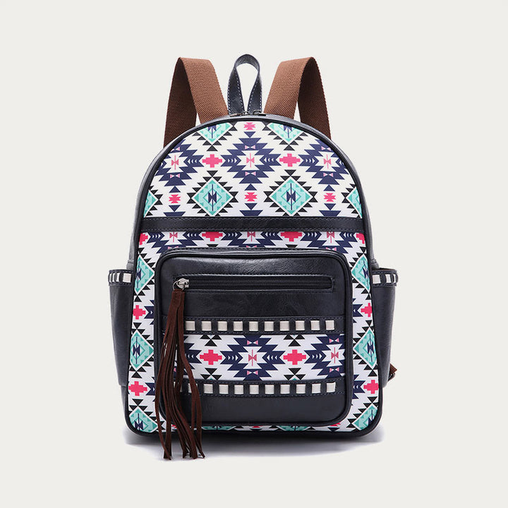 Vegan Leather Small Backpack for Women Boho Tassel Backpack Travel Daypack