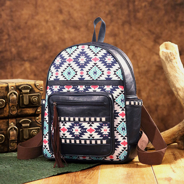 Vegan Leather Small Backpack for Women Boho Tassel Backpack Travel Daypack