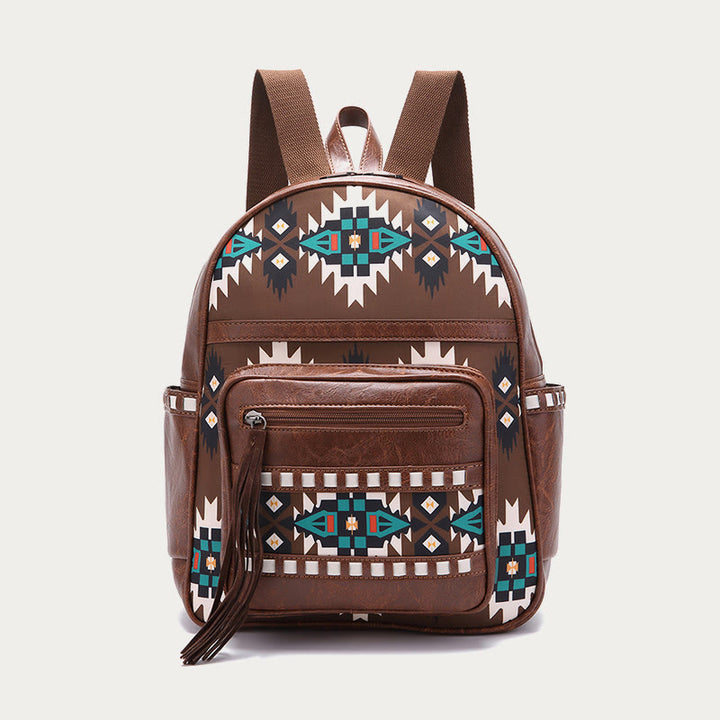 Vegan Leather Small Backpack for Women Boho Tassel Backpack Travel Daypack