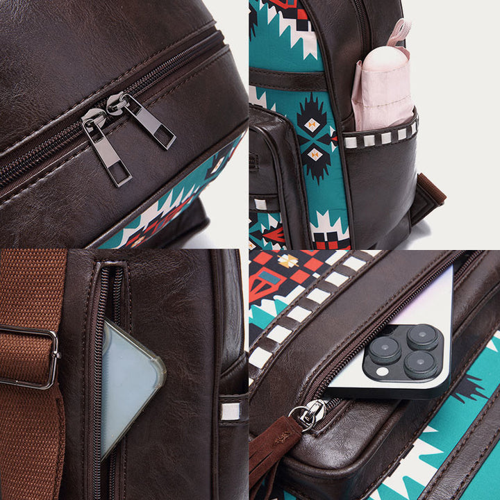 Vegan Leather Small Backpack for Women Boho Tassel Backpack Travel Daypack