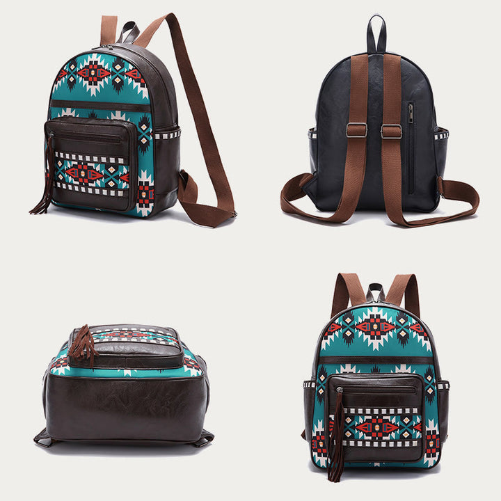 Vegan Leather Small Backpack for Women Boho Tassel Backpack Travel Daypack