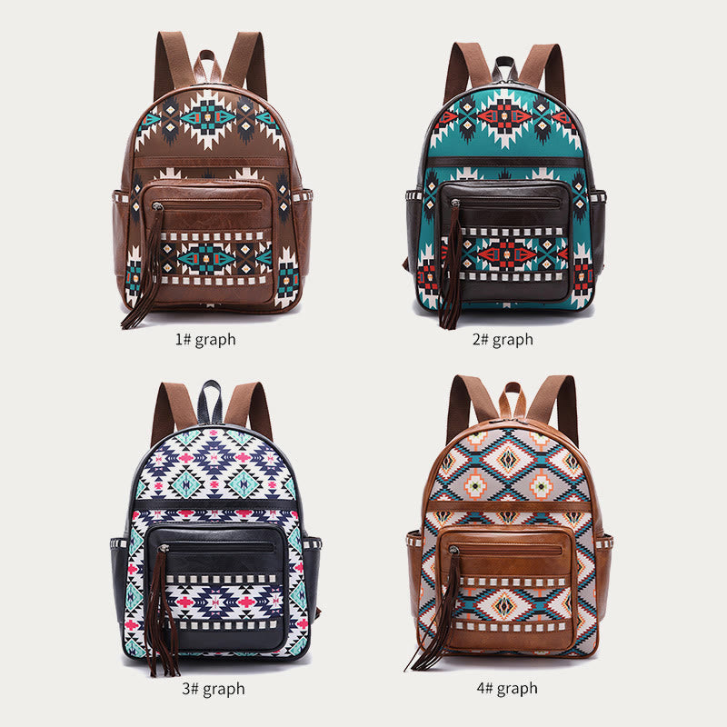 Vegan Leather Small Backpack for Women Boho Tassel Backpack Travel Daypack