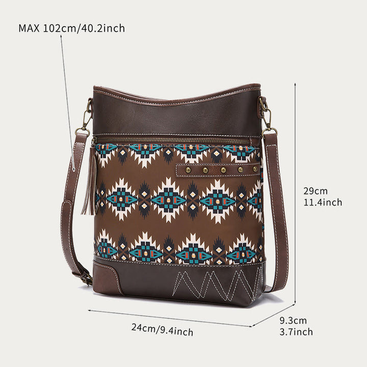 Vegan Leather Crossbody Bag for Women Unique Bohemian Rivet Tassel Purse