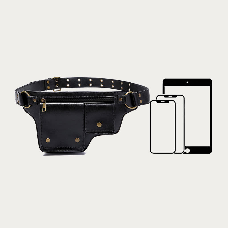 Retro Vegan Leather Waist Bag Travel Daypack Everyday Carry Purse