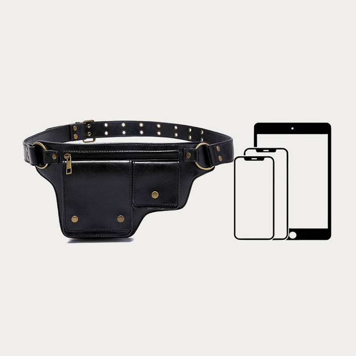 Retro Vegan Leather Waist Bag Travel Daypack Everyday Carry Purse