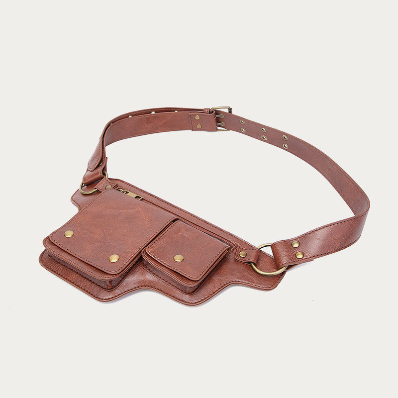 Retro Vegan Leather Waist Bag Travel Daypack Everyday Carry Purse
