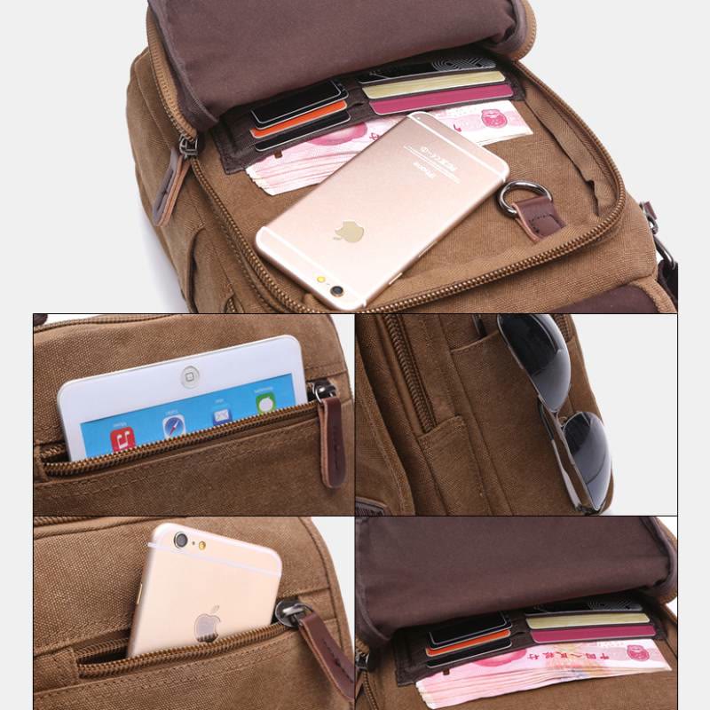 Retro Canvas Messenger Bag Multifunctional Business Crossbody Bag for Men