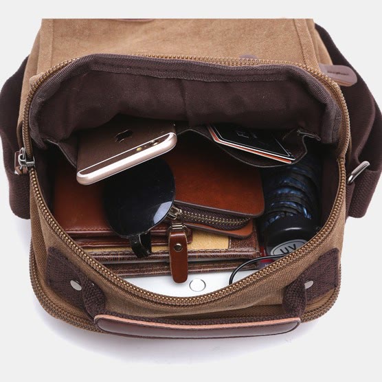 Retro Canvas Messenger Bag Multifunctional Business Crossbody Bag for Men
