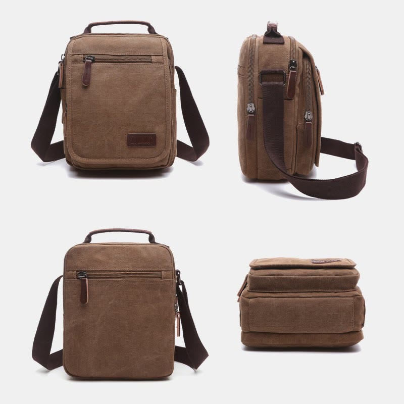 Retro Canvas Messenger Bag Multifunctional Business Crossbody Bag for Men