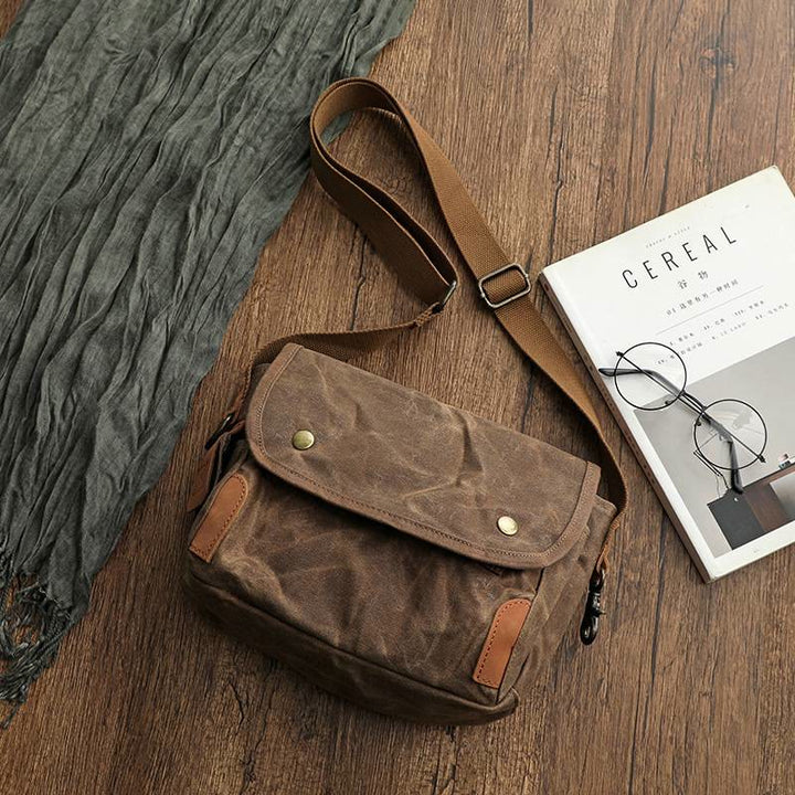 Large Capacity Retro Oil-Wax Canvas Crossbody Bag Messenger Bag - SaddleBrown - image 1