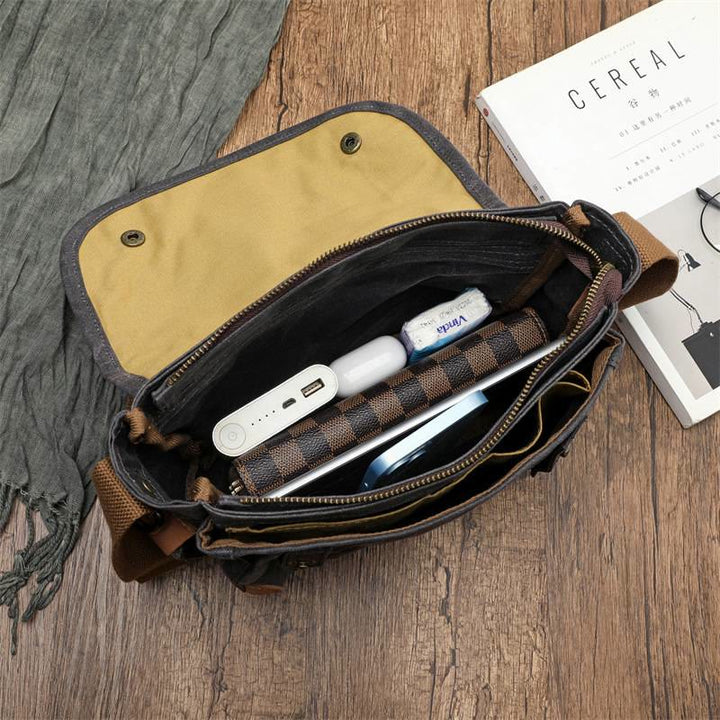Large Capacity Retro Oil-Wax Canvas Crossbody Bag Messenger Bag - image 2