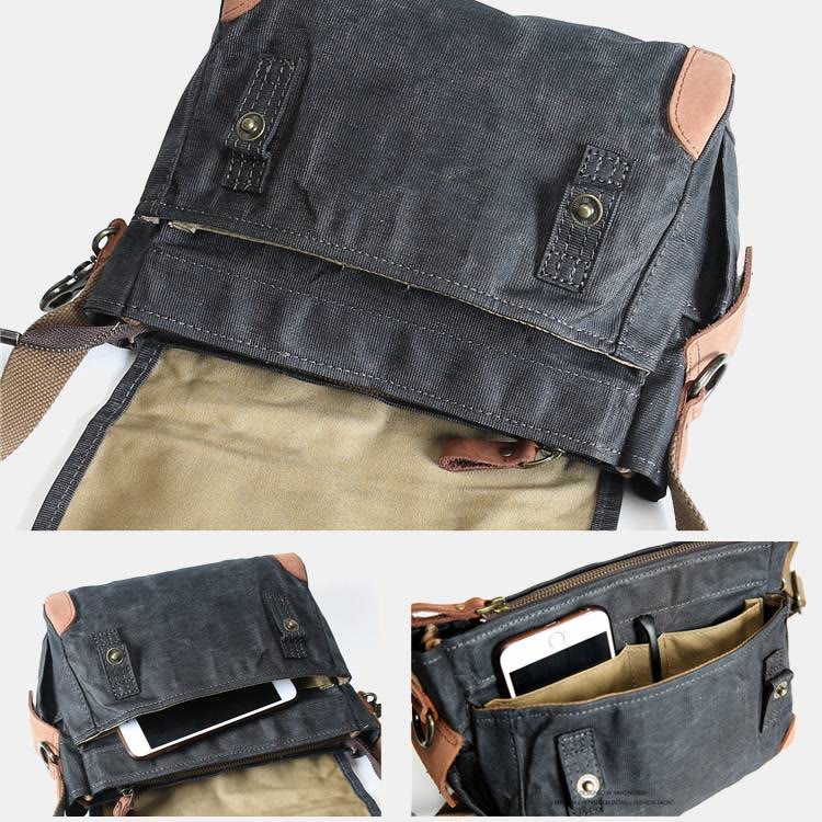 Large Capacity Retro Oil-Wax Canvas Crossbody Bag Messenger Bag - image 3