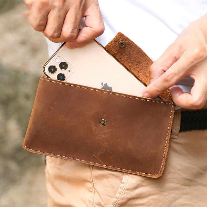 Horizontal Leather Magnetic Phone Waist Bag