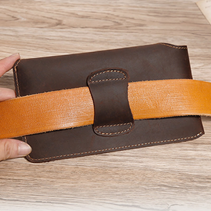 Horizontal Leather Magnetic Phone Waist Bag