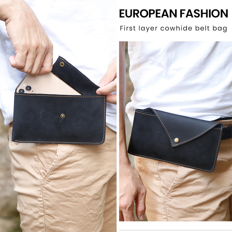 Horizontal Leather Magnetic Phone Waist Bag