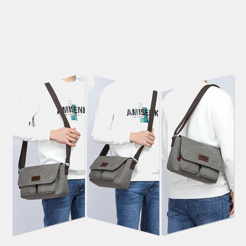 Vintage Small Canvas Messenger Bag Shoulder Purse Crossbody Bag for Men