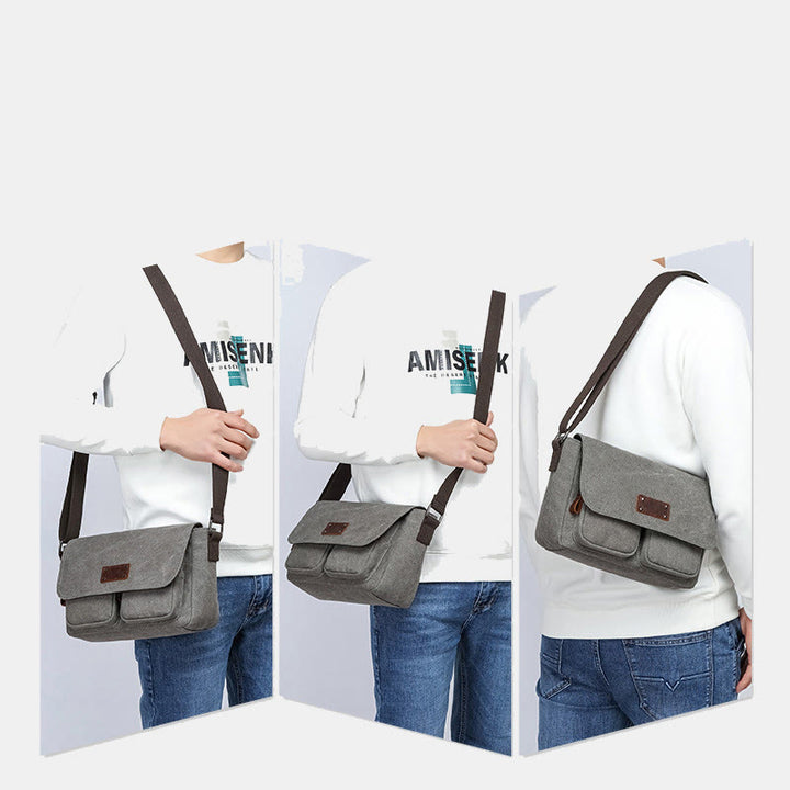 Vintage Small Canvas Messenger Bag Shoulder Purse Crossbody Bag for Men