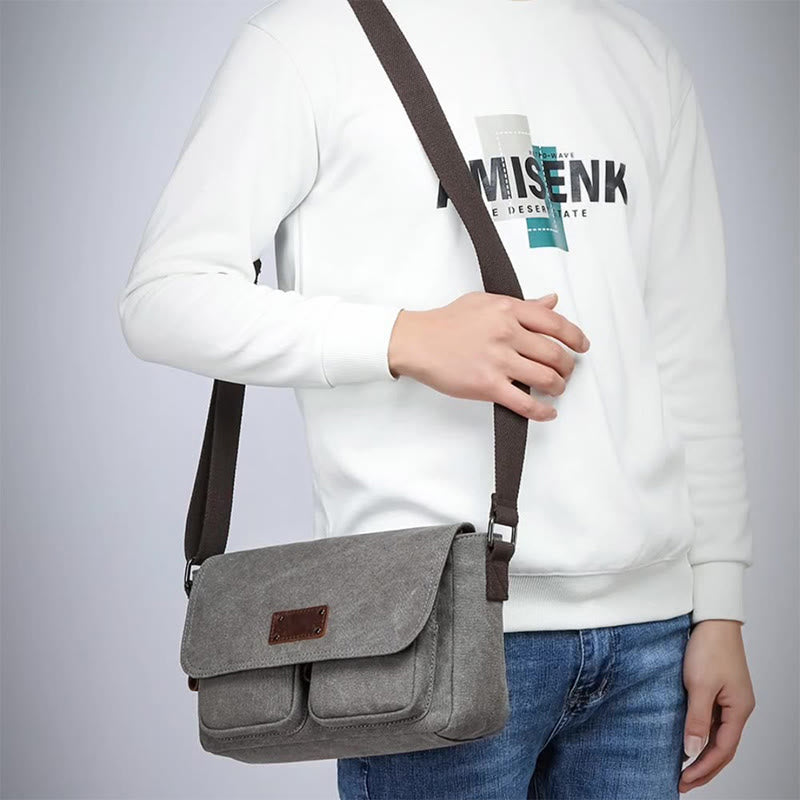 Vintage Small Canvas Messenger Bag Shoulder Purse Crossbody Bag for Men