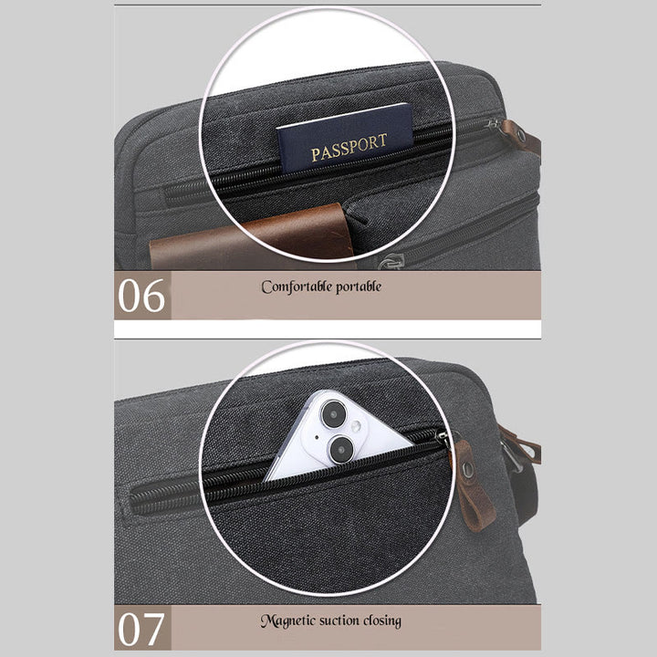 Multi-Pocket Canvas Messenger Bag Crossbody Shoulder Bag for Men