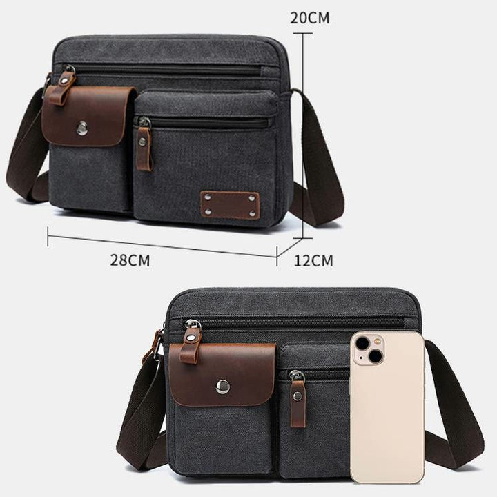 Multi-Pocket Canvas Messenger Bag Crossbody Shoulder Bag for Men