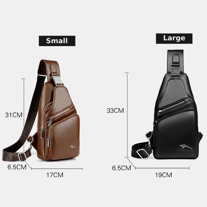 Leather Sling Bag with USB Charging Port Hiking Travel Chest Bag