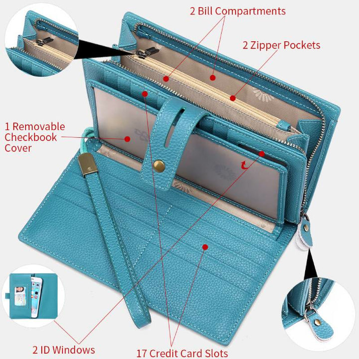 RFID Blocking Checkbook Wallet For Women Minimalist Genuine Leather Wrist Bag - image 5