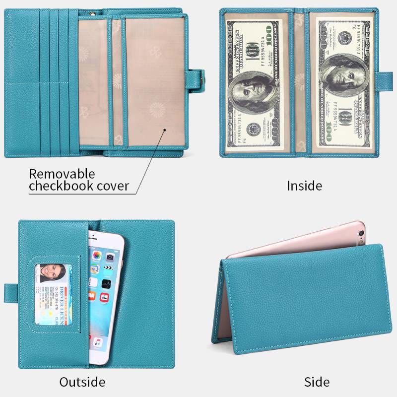 RFID Blocking Checkbook Wallet For Women Minimalist Genuine Leather Wrist Bag - image 4