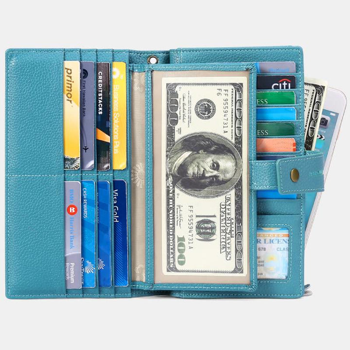 RFID Blocking Checkbook Wallet For Women Minimalist Genuine Leather Wrist Bag - SkyBlue - Genuine Leather - image 0