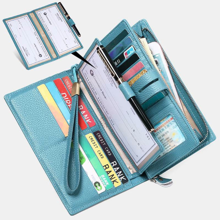 RFID Blocking Checkbook Wallet For Women Minimalist Genuine Leather Wrist Bag - image 3