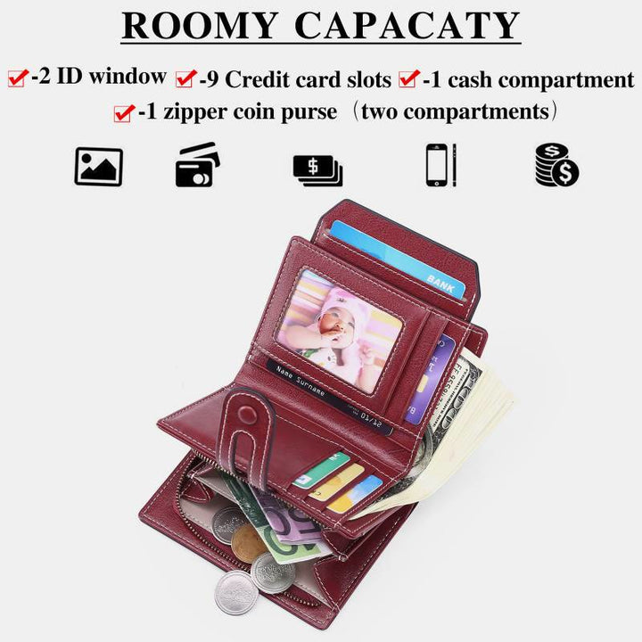 Women's Genuine Leather Bifold RFID Blocking Compact Wallet - image 1