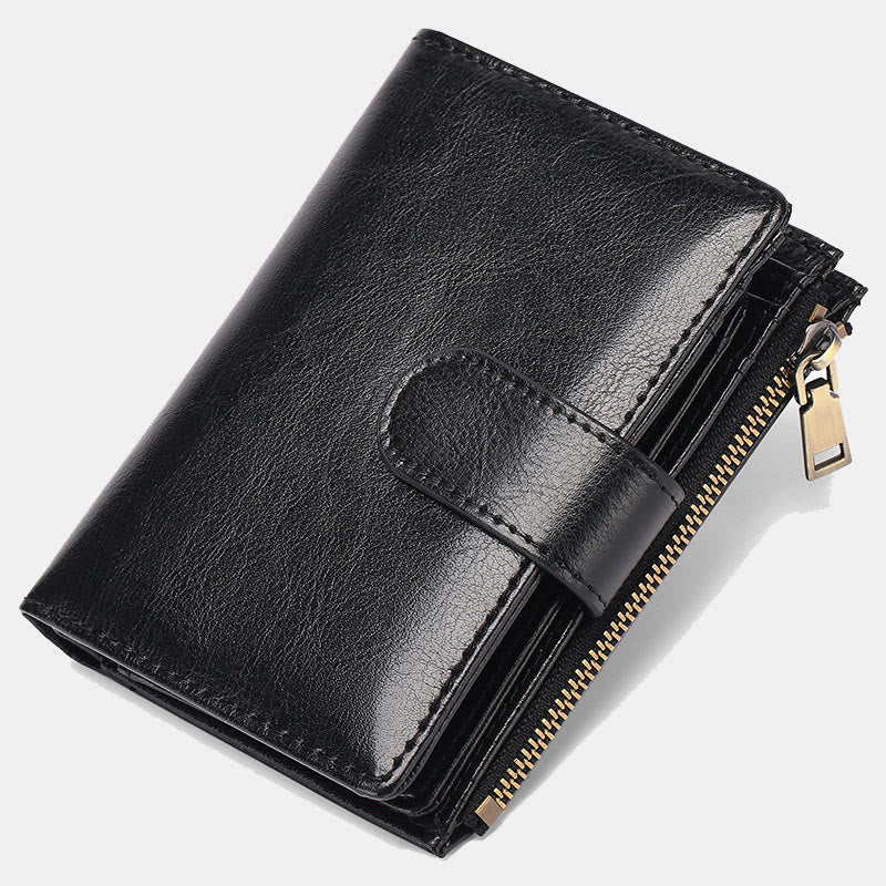 RFID Blocking Trifold Leather Wallet for Women with Zip Coin Pocket - Texture B - Black - image 13
