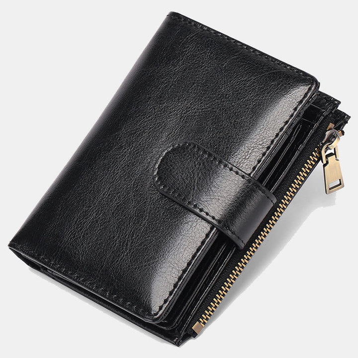 RFID Blocking Trifold Leather Wallet for Women with Zip Coin Pocket - Texture B - Black - image 13