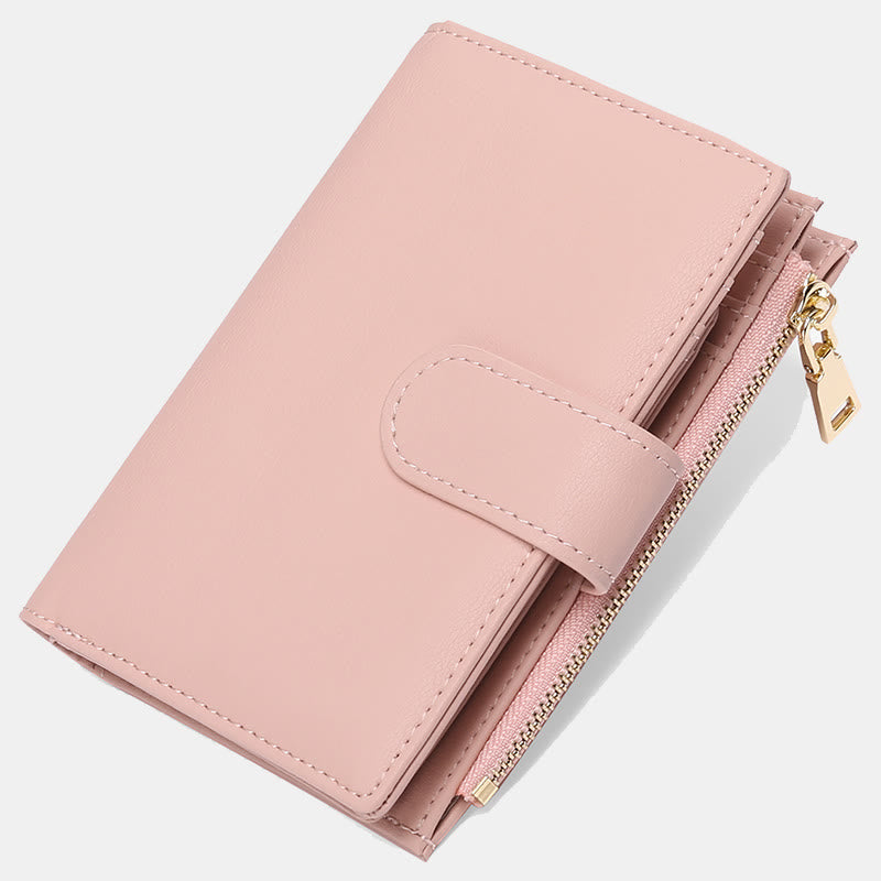 RFID Blocking Trifold Leather Wallet for Women with Zip Coin Pocket - Texture A - Pink - image 11